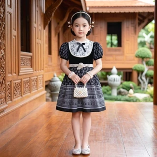 ชุดไทยเด็ก รุ่นมินิเดรสลูกสาว งานผ้าฝ้ายพิมพ์ลาย