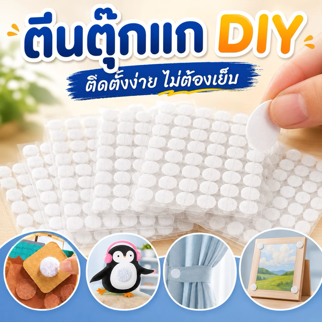 พร้อมส่ง 🔥 ตีนตุ๊กแก วงกลม ทำงานฝีมือ ทำสื่อการสอน งานDIY มีกาวในตัว ขนาด 1 / 1.5 / 2 / 2.5 / 3 ซม.