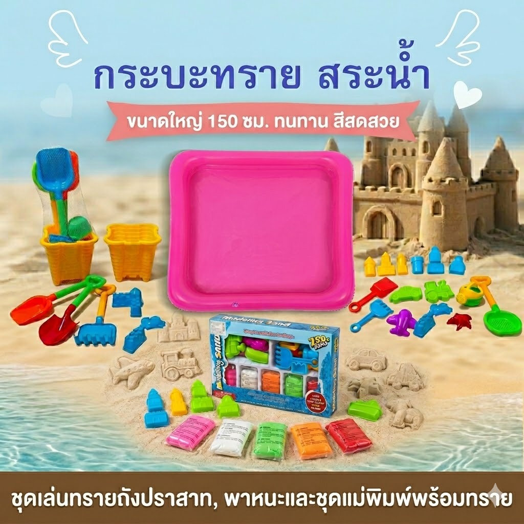 ถาดทราย กระบะ ชุดเล่นทรายสระน้ำตกปลาแบบเป่าลมหลายสีหลายขนาด (มีสินค้าพร้อม)