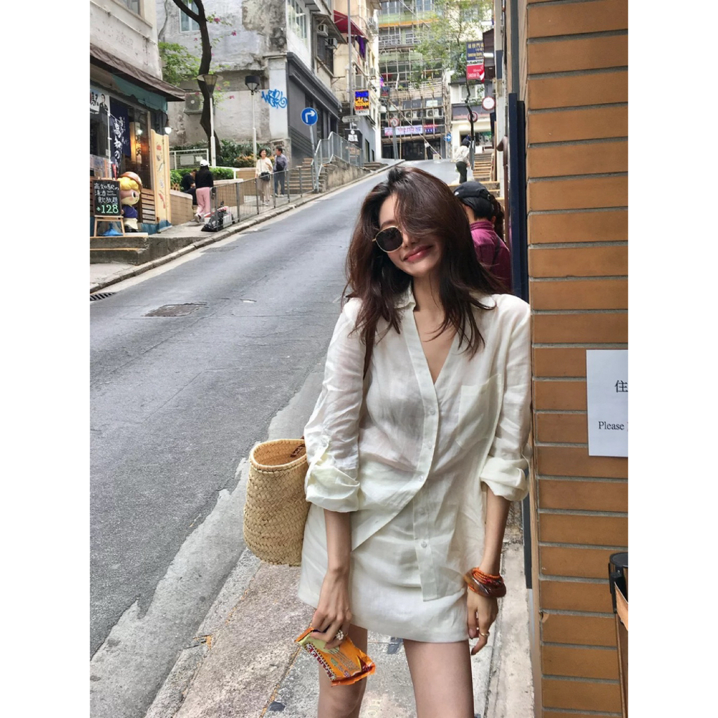 Mogwany พร้อมส่ง เหลือง / พรี ขาว / Agela Set (เสื้อ+กระโปรง) 2สี ขาว,เหลือง ผ้าใส่สบาย ทรงสวย