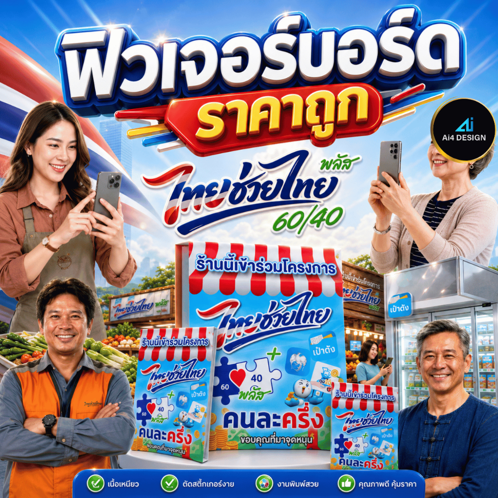 ส่งเร็ว พร้อมส่ง ป้ายฟิวเจอร์บอร์ดโครงการไทยช่วยไทย ป้ายคนละครึ่งพลัส ราคาถูกที่สุด