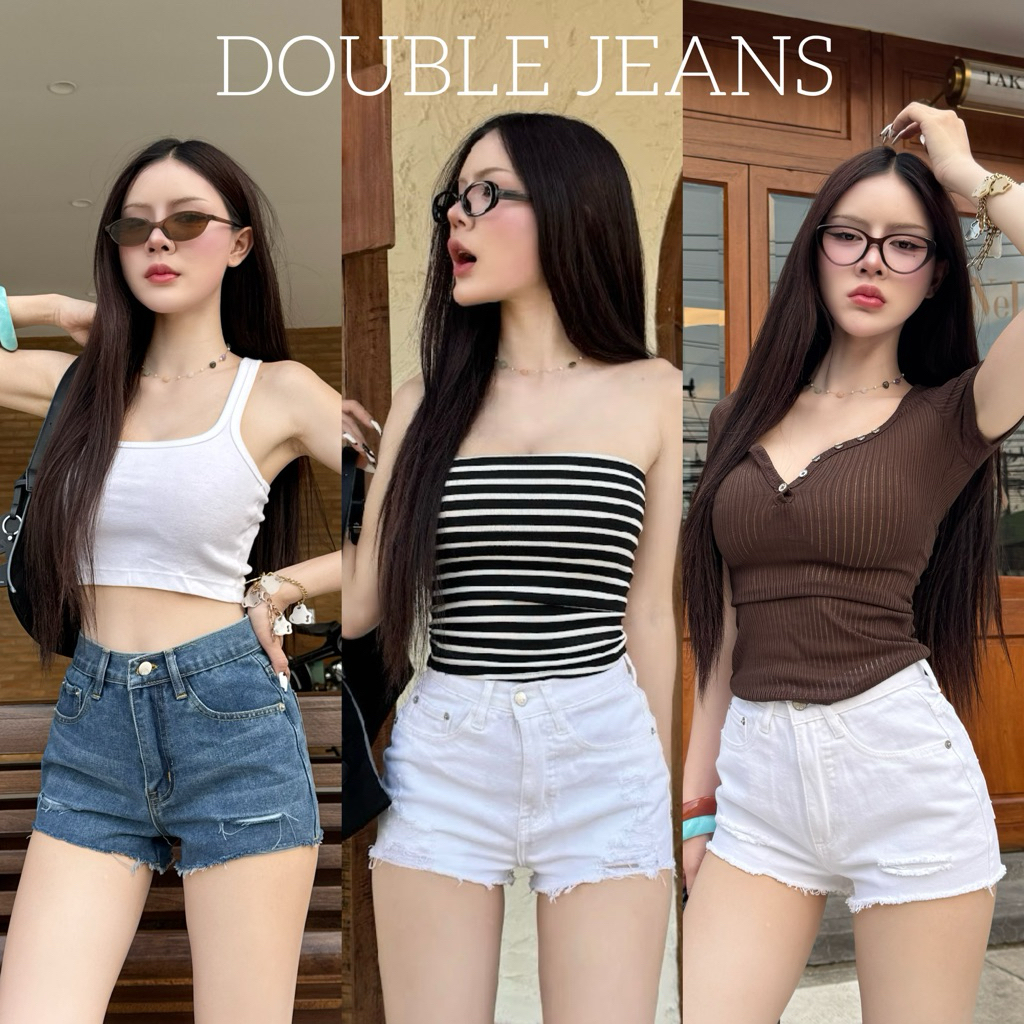 [DBJ] กางเกงยีนส์ขาสั้นเอวสูงงานป้ายBBJeans แต่งขาด ชายรุ่ย กรีดหน้า ขาสั้นทรงสวย[ S - 5XL ]