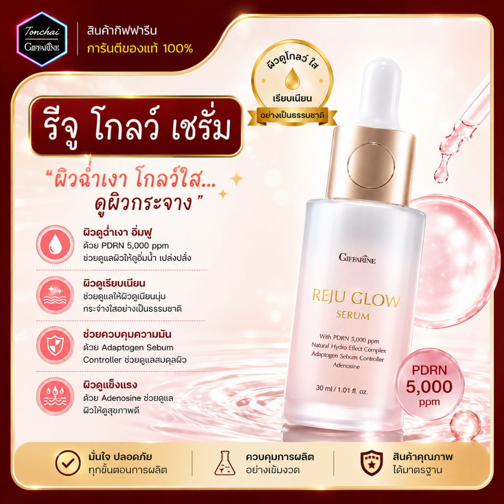 รีจูโกลว์ รีจู โกลว์ ซีรั่ม กิฟฟารีน reju glow serum เซรั่มผิวกระจก ผิวฉ่ำวาว โกลว์ใส เล่นแสงขั้นสุด