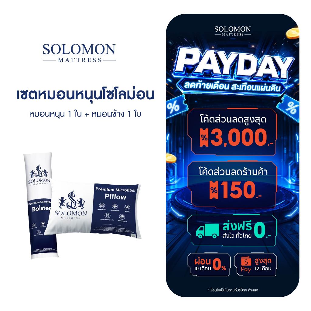SOLOMON ชุดหมอนหนุน 1 ใบ + หมอนข้าง 1 ใบ