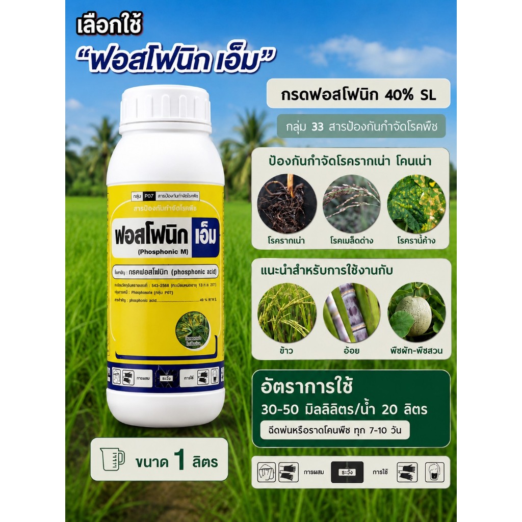 ฟอสโฟนิก-เอ็ม ขนาด 1 ลิตร 2พลังบวก ปุ๋ยน้ำ+วัคซีนพืช 2in1 ป้องกันเชื้อรา โรคพืช