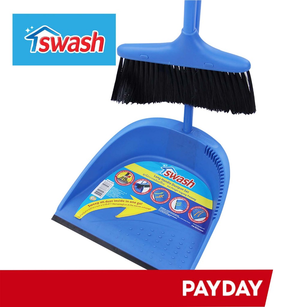 SWASH Long Handle Dustpan Set (Blue)  ชุดไม้กวาดพร้อมที่โกยผงด้ามยาว ไม้กวาดพร้อมที่โกย ไม้กวาด ที่โกย ที่ตักขยะ