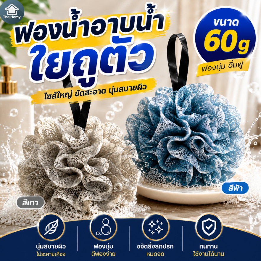 งานดี✔️ ฟองน้ำอาบน้ำ ใยถูตัว ไซส์ใหญ่40/50/60g. ฟองน้ำขัดตัว ฟองน้ำสำหรับถูตัว ใยขัดตัว อุปกรณ์อาบน้ําคละสีสําหรับขัดผิว