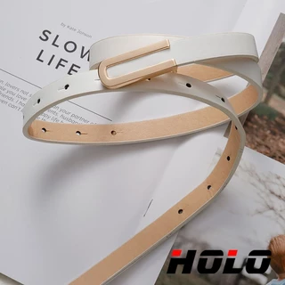 HOLO สายรัดเอวปรับความยาวได้ สไตล์ย้อนยุคสำหรับผู้หญิง หนังแท้ คุณภาพสูง หัวเข็มขัดโลหะผสม