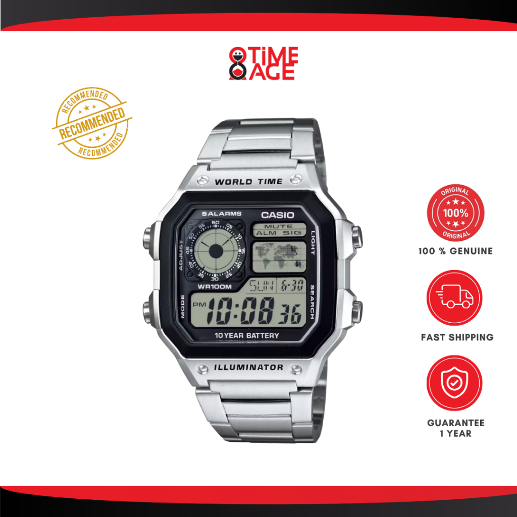 CASIO นาฬิกาข้อมือ CASIO รุ่น AE-1200WHD-1VDF ของแท้ ประกันศูนย์ CMG 1 ปี สายสแตนเลส รุ่นยอดนิยม