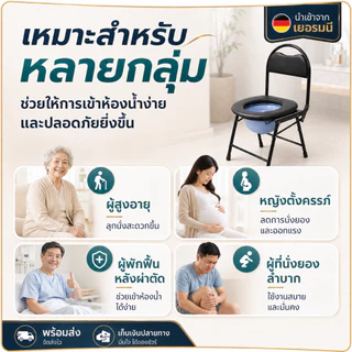 🔥INVACARE🔥 เก้าอี้นั่งถ่าย รับน้ำหนัก380Kg วัสดุหนา พับเก็บได้ วัยชรา/ตั้งครรภ์ เก้าอี้อาบน้ำผู้ป่วย