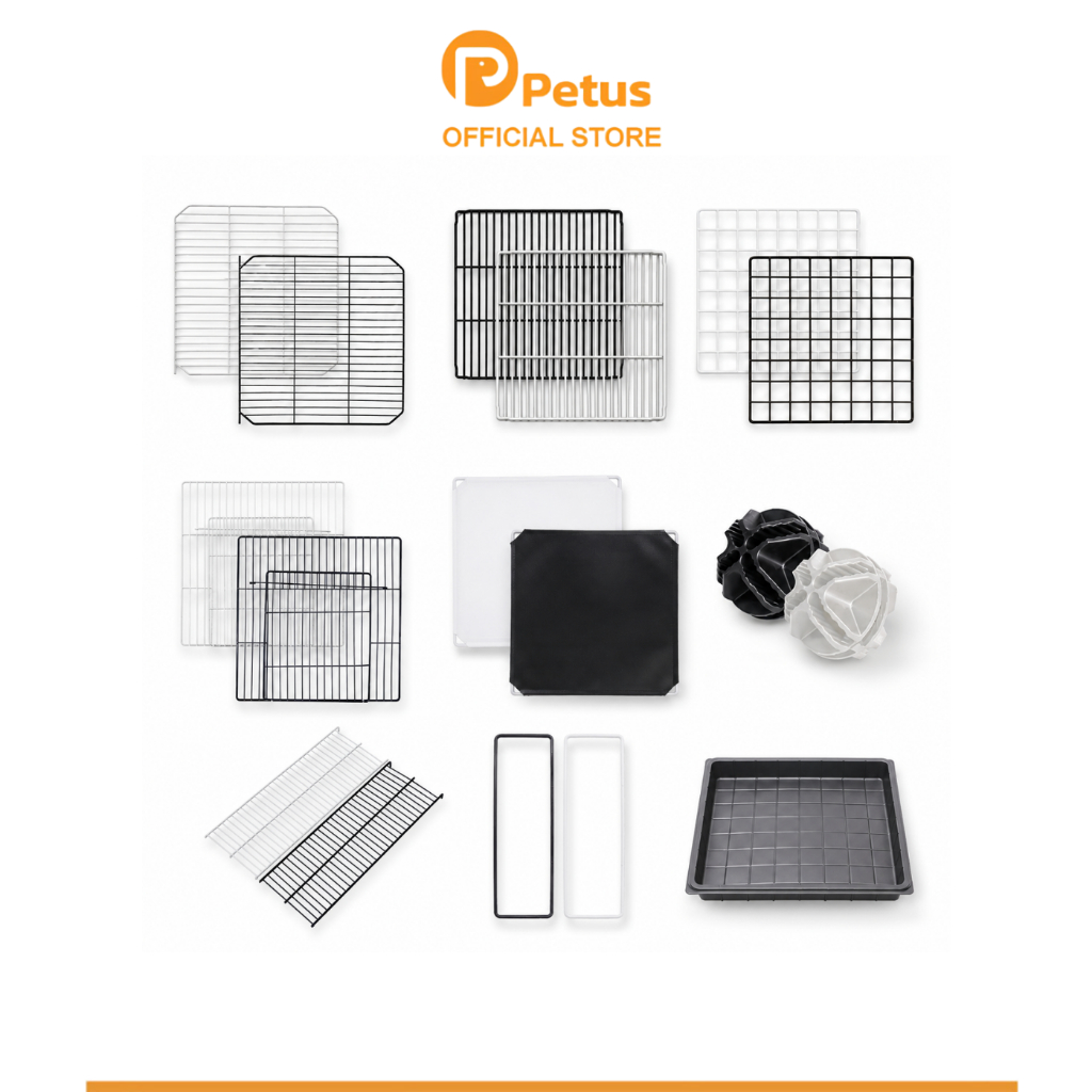 Petus ชิ้นส่วนประกอบคอก DIY คอกประกอบสัตว์เลี้ยง อุปกรณ์เสริมสำหรับ คอกสัตว์เลี้ยง DIY หลากหลายรูปแบบ สีขาว และสีดำ