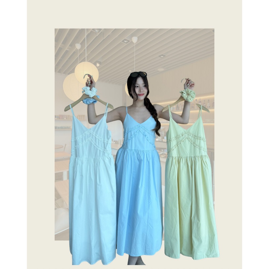 tshop Soft girls เดรสยาว แถม ยางรัดผม