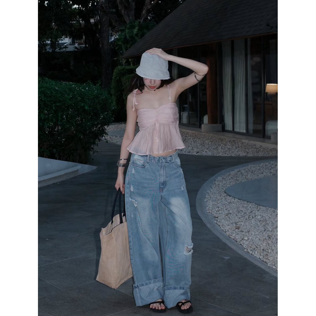 FLEX JEANS ( กางเกงยีนส์ขาดเข่า เอวต่ำ )