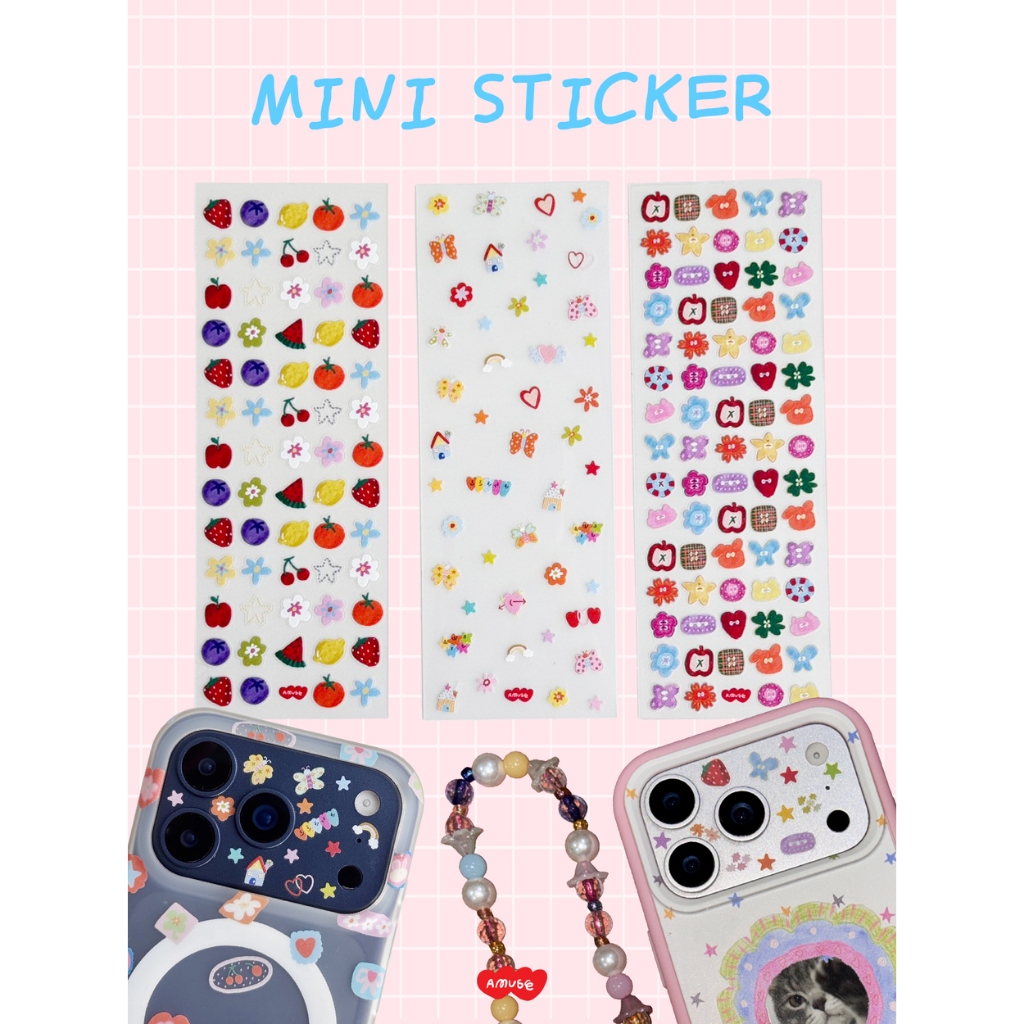 amuse stuff-mini sticker Sunny Fruit Bloom&Button pop sticker สติ้กเกอร์จิ๋วลายผลไม้และลายกระดุมสุดน่ารัก