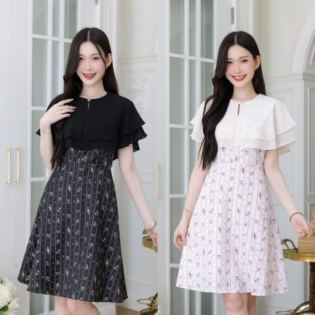 517-03-04ดอกวินเทจระบายสองชั้นดำและครีม