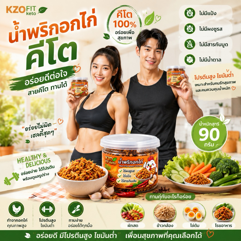 น้ำพริกอกไก่กรอบ คีโตและคลีนทานได้
