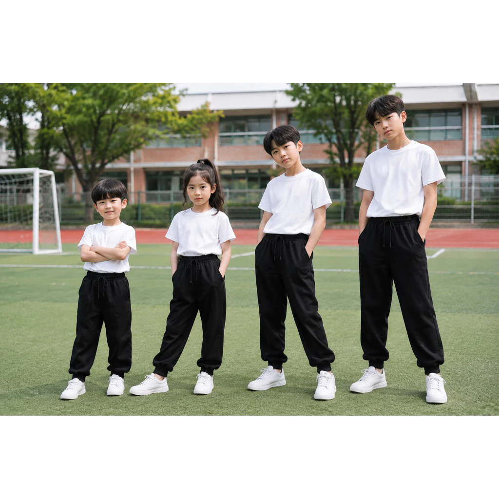 (1)#กางเกงวอร์มสีดำล้วน(เด็กเล็กและเด็กโต)กางเกงวอมพละขายาวสีดำขารัดเด็ก#