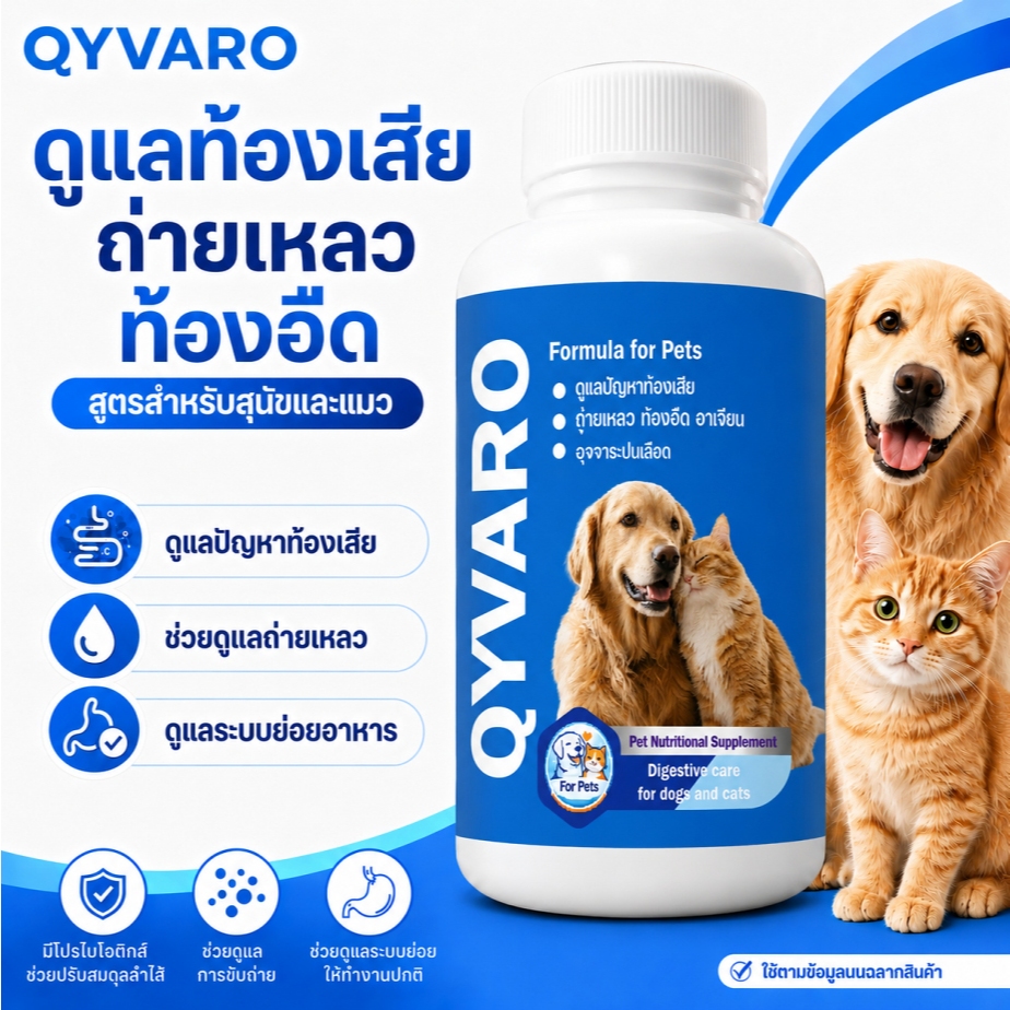 Qyvaro โปรไบโอติก สุนัข แมว ดูแลท้องเสีย ถ่ายเหลว ท้องอืด อาเจียน ปรับสมดุลลำไส้