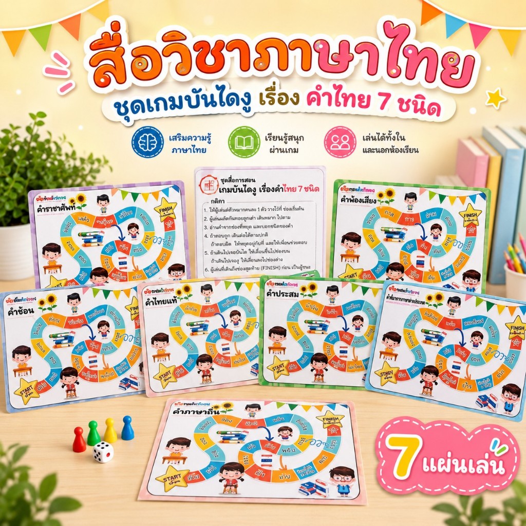 สื่อวิชาภาษาไทย ชุดเกมบันไดงู เรื่อง คำไทย 7 ชนิด