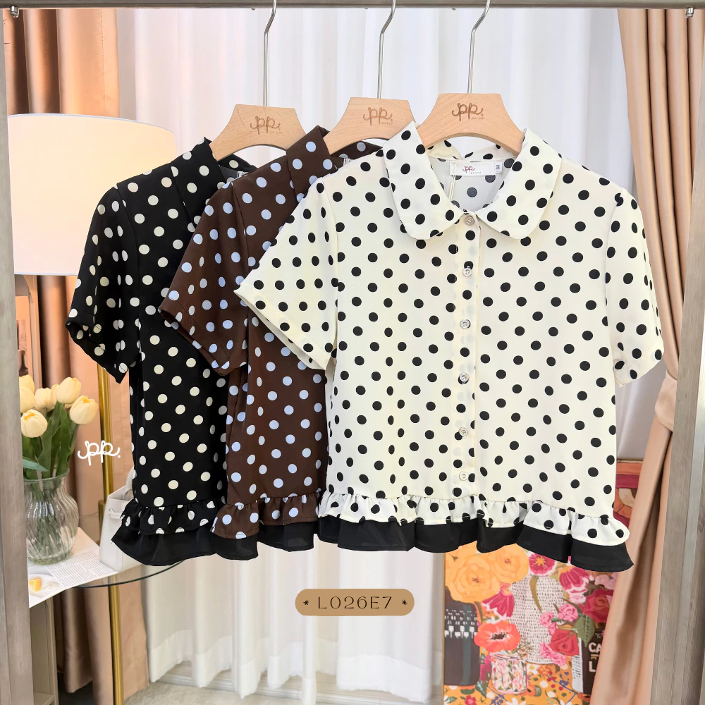 POI Polka dot เสื้อผ้าเจลลี่คอปกแขนสั้นต่อชายระบาย L026E7