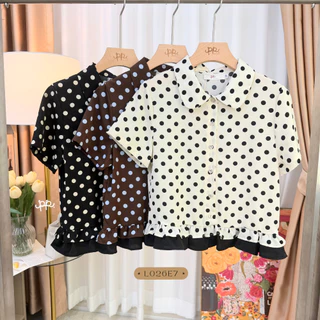 POI Polka dot เสื้อผ้าเจลลี่คอปกแขนสั้นต่อชายระบาย L026E7