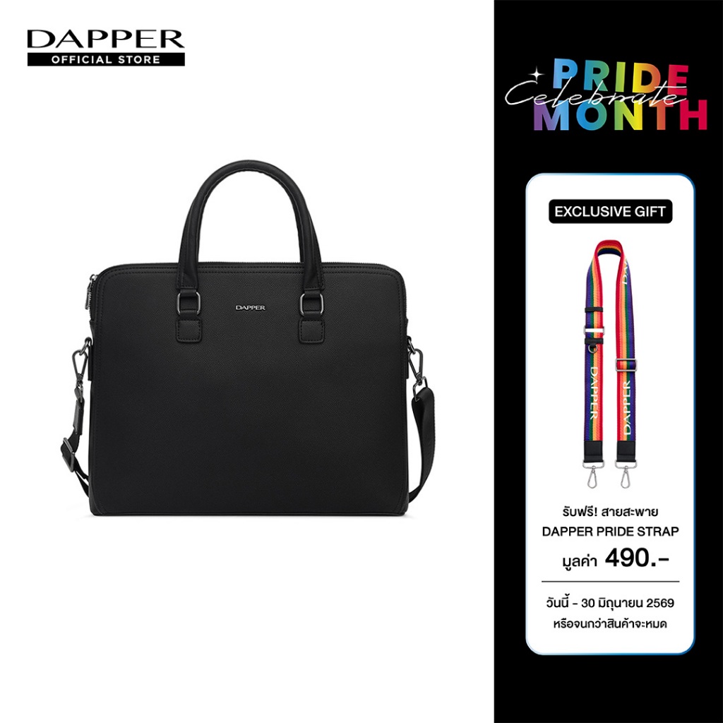 DAPPER กระเป๋าเอกสาร Slim Folio Briefcase สีดำ (BM3/BK/1289PN1) + สายกระเป๋า Pride Strap