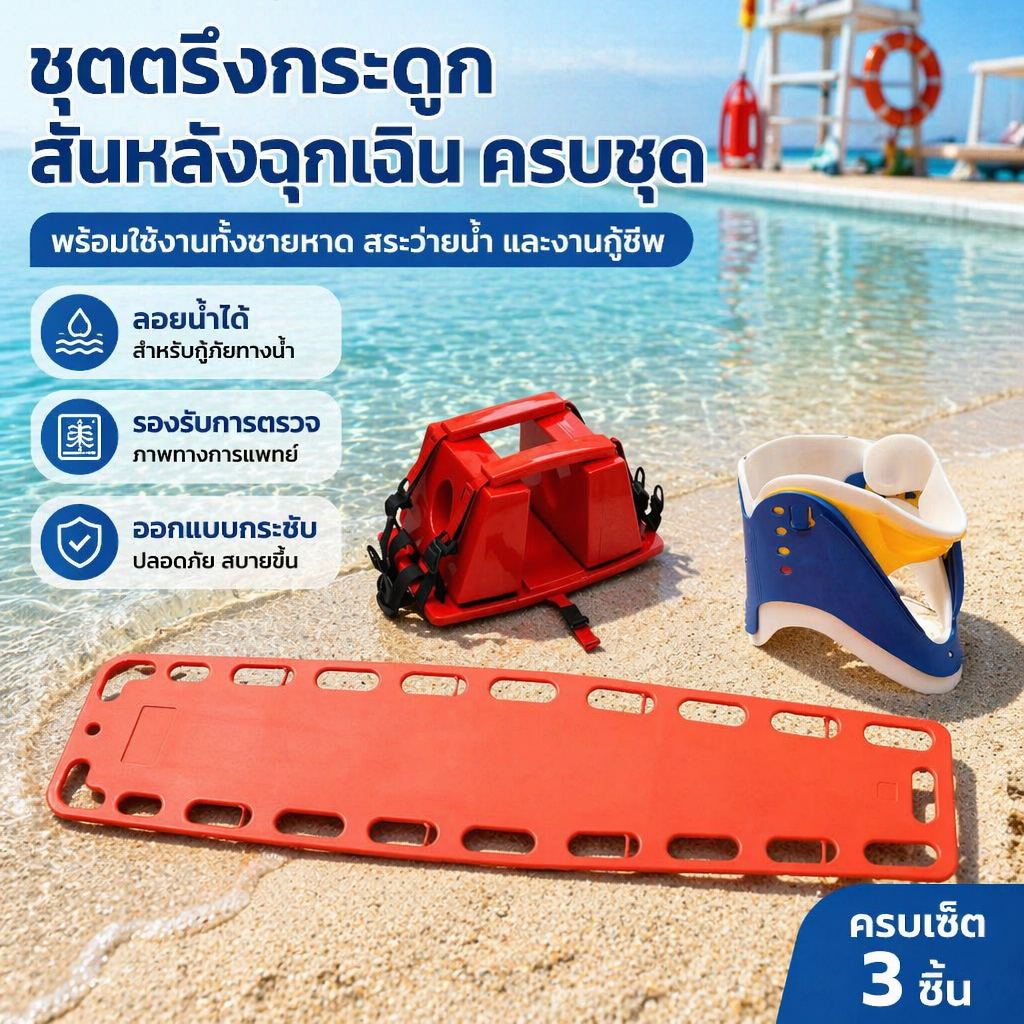 【สินค้าพร้อมส่งในไทย】เปลกระดานเคลื่อนย้ายผู้ป่วย แผ่นกระดานพร้อมหมอนรองคอเข็มขัดหัวก้ามปูตะขอสวมเร็วสแตนเลส spinal board