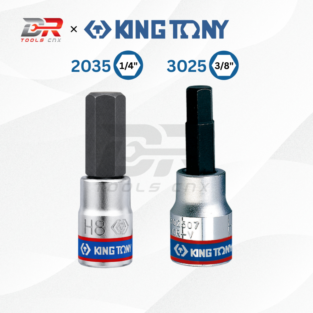 KING TONY ลูกบ๊อกเดือยโผล่ 6เหลี่ยม สั้น รู 1/4”(4หุน) 3/8"(3หุน) รุ่น 2035M 3025M