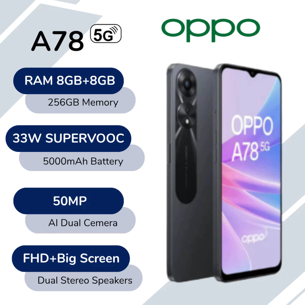 OPPO A78 5G 5G สมาร์ทโฟน(8GB/256GB) 90Hz 6.56 นิ้วHD แบตเตอรี่ 5000mAh กล้อง AI 50MP