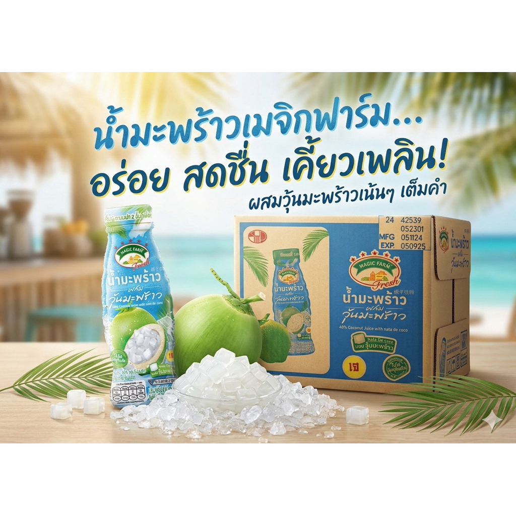 น้ำมะพร้าววุ้นผลไม้ เมจิกฟาร์ม ขนาด 240 มล.