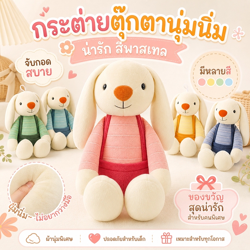 🐰COD🔥 ตุ๊กตากระต่าย Sugar Rabbit มี 4สี ตุ๊กตา กระต่าย ตัวนุ่มน่ากอด น่ารักสุดๆ ของขวัญ 40cm