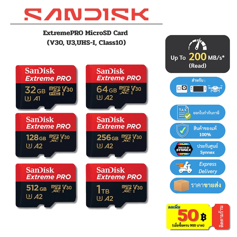 SanDisk Extreme Pro MicroSDCard4K UHDA2V30 การ์ดหน่วยความจําความเร็วสูง เหมาะสําหรับ Nintendo Switch/จอภาพ/โดรน/โทรศัพท์