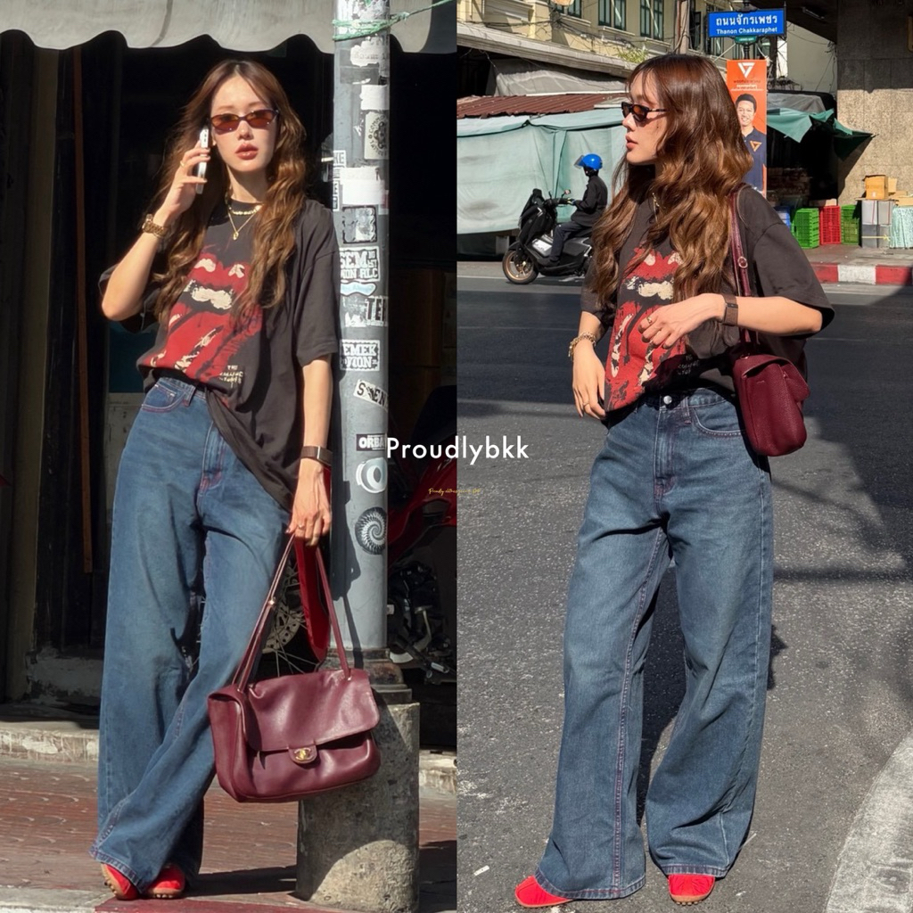 proudly - teddy jeans กางเกงยีนส์ขากระบอกใหญ่(ป้ายproudly:S-3XL)