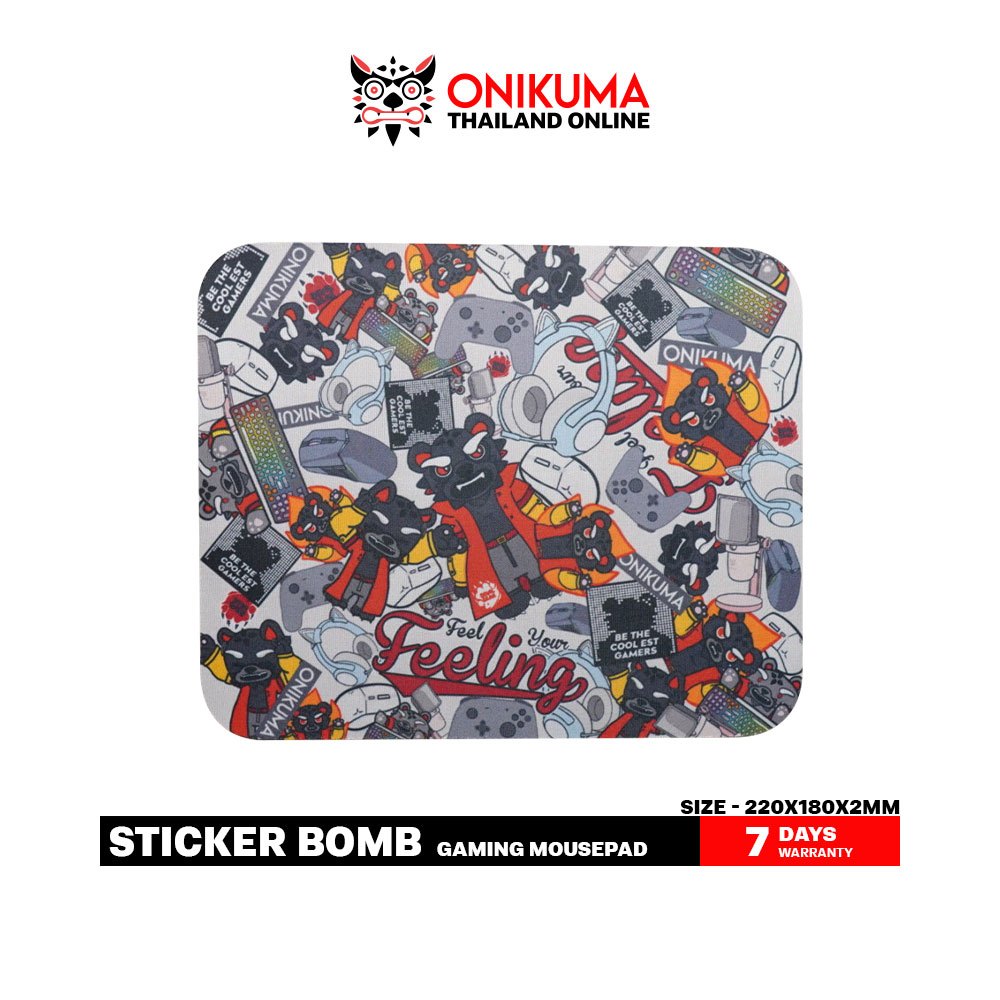 Onikuma Sticker Bomb Gaming Mousepad แผ่นรองเมาส์ขนาด 220x180x2 มม. พื้นผิวเรียบเนียน ฐานยางกันลื่น