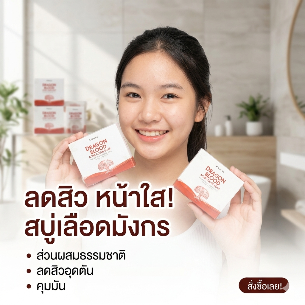 สบู่ลดสิว สบู่เลือดมังกร PL Skincare Dragon's Blood Acne Clean Soap สูตรออร์แกนิค ลดสิว ผิวใส หน้าไม่แห้งตึง ขนาด 60g.