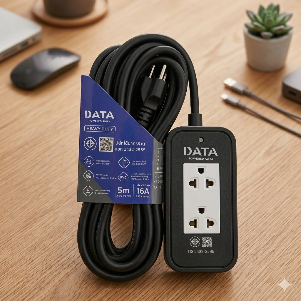 DATA ปลั๊กไฟยาง HD9 (Heavy Duty) 16A 3600 วัตต์ สายไฟ VCT/G 2 ช่อง ยาว 10 เมตร