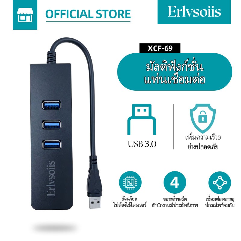 Erlvsoiis อะแดปเตอร์แลน + ฮับ USB1000Mbps ใช้กับแล็ปท็อปที่ไม่มีพอร์ตแลน ต่อเน็ตสายแลนและเมาส์คีย์บอร์ดได้พร้อมกัน