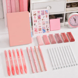 CAWL ชุดเครื่องเขียน: สมุดเส้นบรรทัด ปากกาเจล(หมึกสีดำ) ไส้ปากกา(สีน้ำเงิน) ปากกาเน้นข้อความ เทปลบผิด โน้ตติด สติกเกอร์