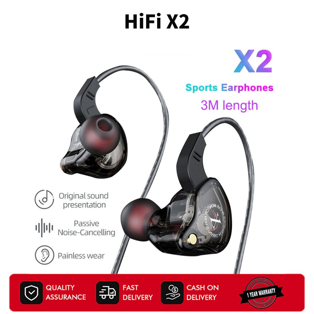（3M line length）หูฟัง In-ear Hifi X2 - Fonge Dynamic Driver HIFI Bass แน่น ๆ คล้องหู
