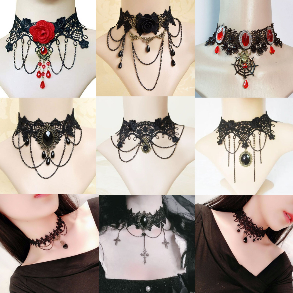 ⭐พร้อมส่งด่วน⭐สร้อยโชคเกอร์ สร้อยคอแฟชั่นวินเทจ เครื่องประดับ  สร้อยคอแบบรัดคอสไตล์โกธิค