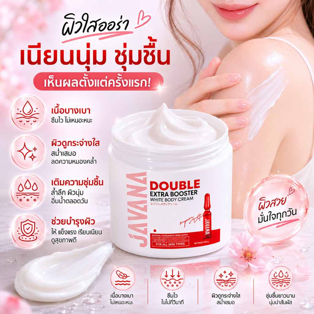 ครีมบำรุงผิวปริมาณใหญ่ 200กรัม Javana ซึมไวไม่อับอับ เติมความชุ่มชื้น ฟื้นฟูผิวแห้งกร้านได้ดี
