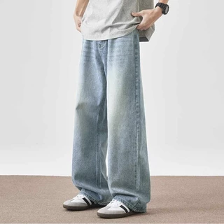 Baggy S-5XL กางเกงยีนส์ขายาวทรงตรงแบบหลวมๆ สไตล์เกาหลี สำหรับผู้ชาย เหมาะสำหรับหลายโอกาส
