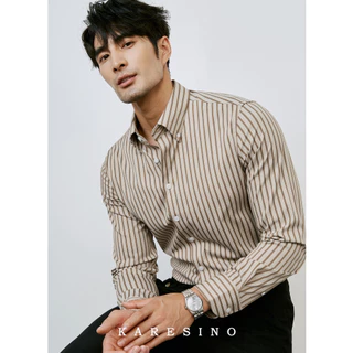 เสื้อเชิ้ตแขนยาวลายทางนอนผู้ชาย สไตล์ทางการ ทรงกระชับ ไม่ยับง่าย