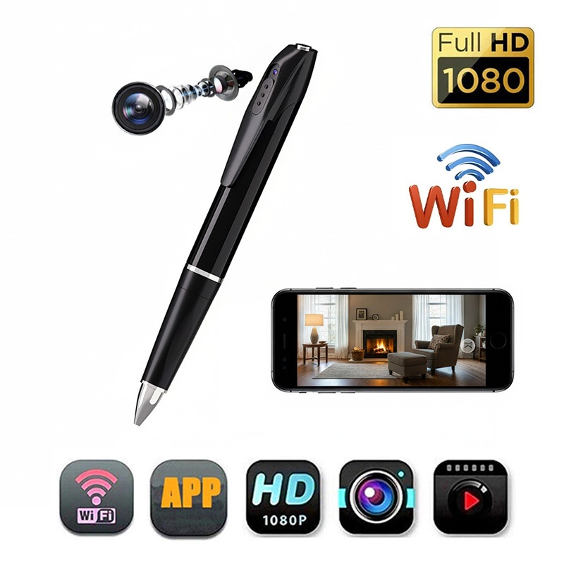 1080P HD กล้องจิ๋ว กล้องปากกา WIFI กล้องวงจรปิดไร้สายดูผ่านมือถือได้ สามารถถ่ายภาพบันทึกวิดีโ