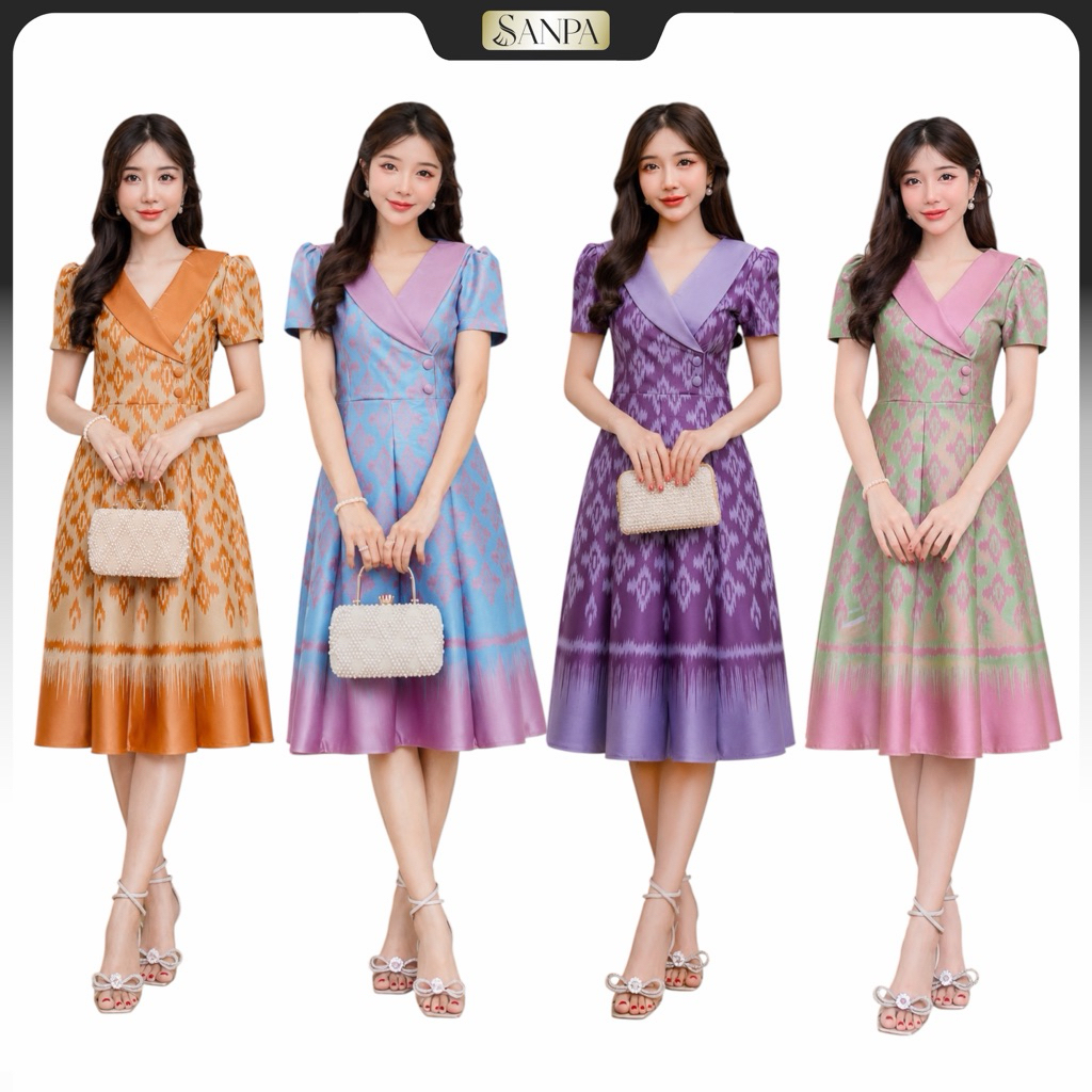 เดรสลายมัดหมี่โมเดิร์นทูโทน