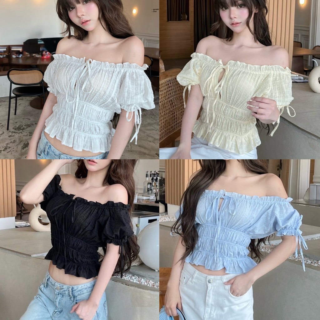 🌟Mamildya.shop🌟 เสื้อปาดไหล่ ใส่ขึ้นไหล่หรือปาดไหล่ก็ได้/J2-5 /NUSA-ปาด3⚫