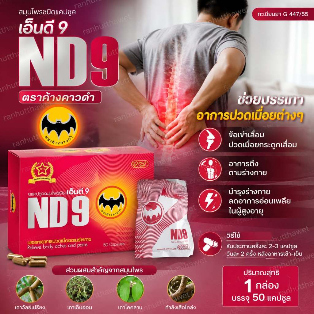 ND9 ตราค้างคาวดำ(เอ็นดี9)ชนิดแคปซูลของแท้100%สินค้าจัดส่งเร็ว 1กล่อง