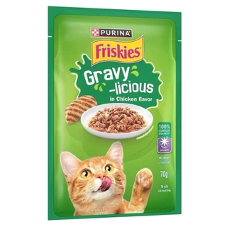 Purina Friskies Gravy-Licious อาหารเปียกแมว ฟริสกี้ส์ แมวเด็ก แมวโต ขนาด 70 กรัม [ยกโหล 12 ซอง]