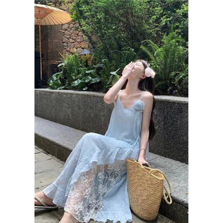 LILY งานนำเข้า สวยสมมง เดรสยาว+เข็มกลัดกุหลาบ ดีเทลน่ารัก เดรสใส่เที่ยว/ใส่ออกงานได้เลยค่า เดรสสวยๆ เดรส เดรสน่ารักๆ