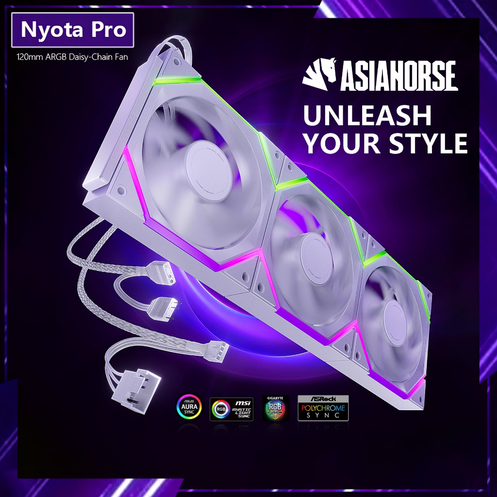 ASIAHORSE Nyota Pro 120mm (3-Pack - Daisy Chain) WHITE | พัดลมคอมพิวเตอร์ขนาด 120มม. (แพ็ค 3ชิ้น)